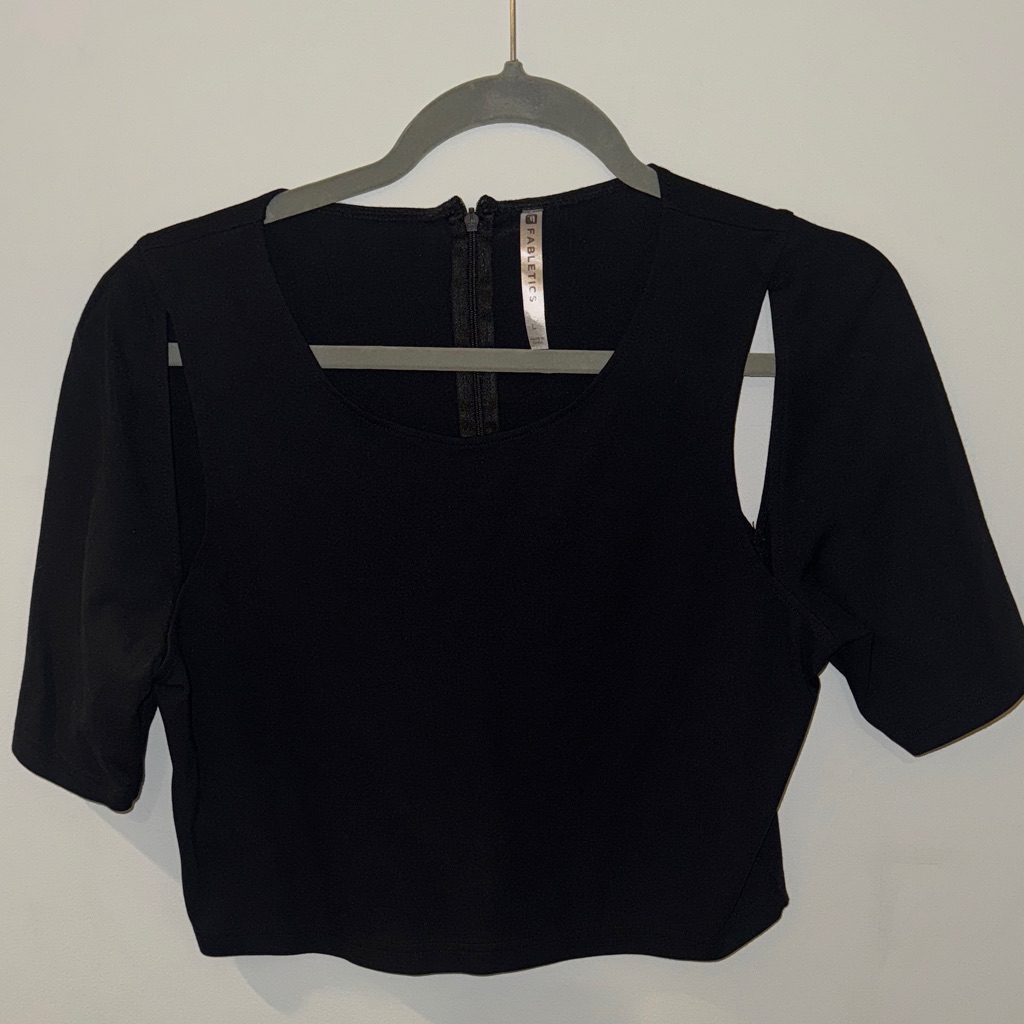 Fabletics Elegant Black Women's Crop Top With Cutouts Sz L